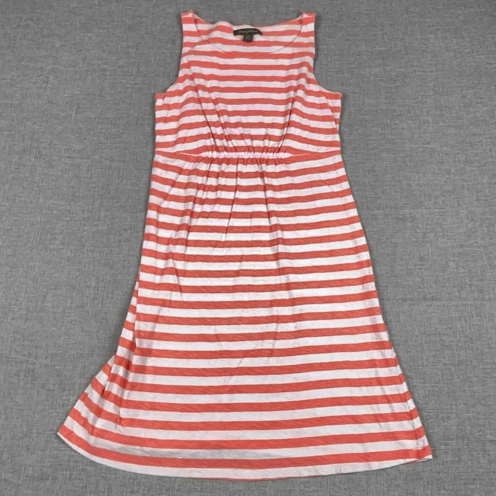 Tommy Bahama Tank Dress Womens Small Pink White Striped Scoop Neck Cotton Jersey